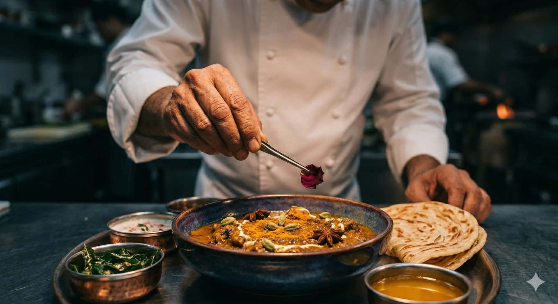 Chef hands carefully plating a dish